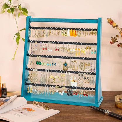 Poyilooo Earring Organizer Stand, Rustic Wood Earring Holder Rack, 5 Layer - Image 5