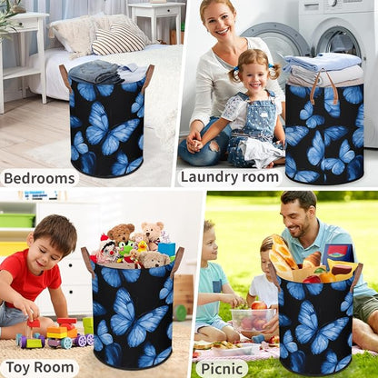 Foldable Laundry Hamper with Elegant Blue Butterfly Pattern - Image 6