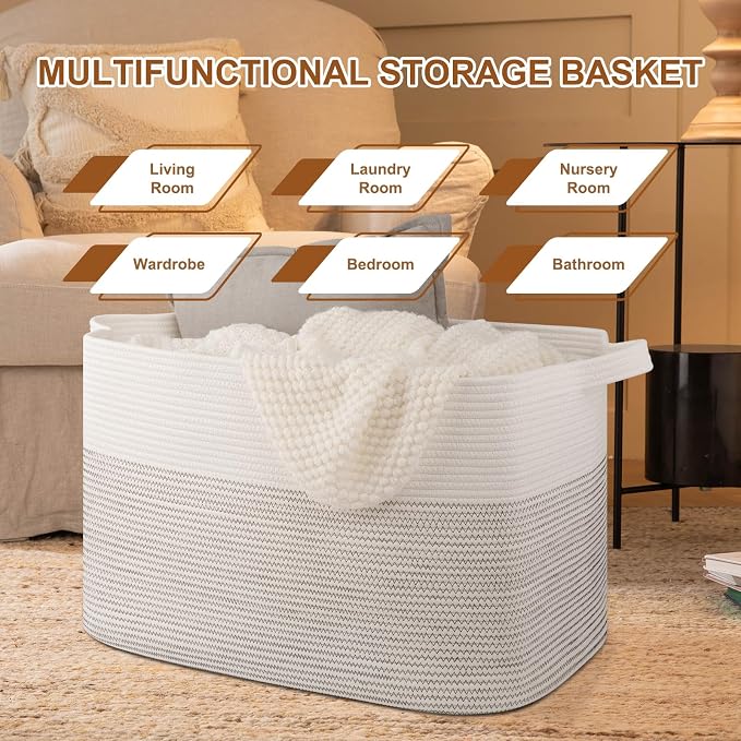 XXXL Large Blanket Basket, 108L Storage Basket, Cotton Rope Baskets - Image 3