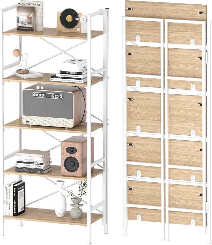 Folding Bookshelf, 5 Tier Bookcase Foldable Shelf - Image 8