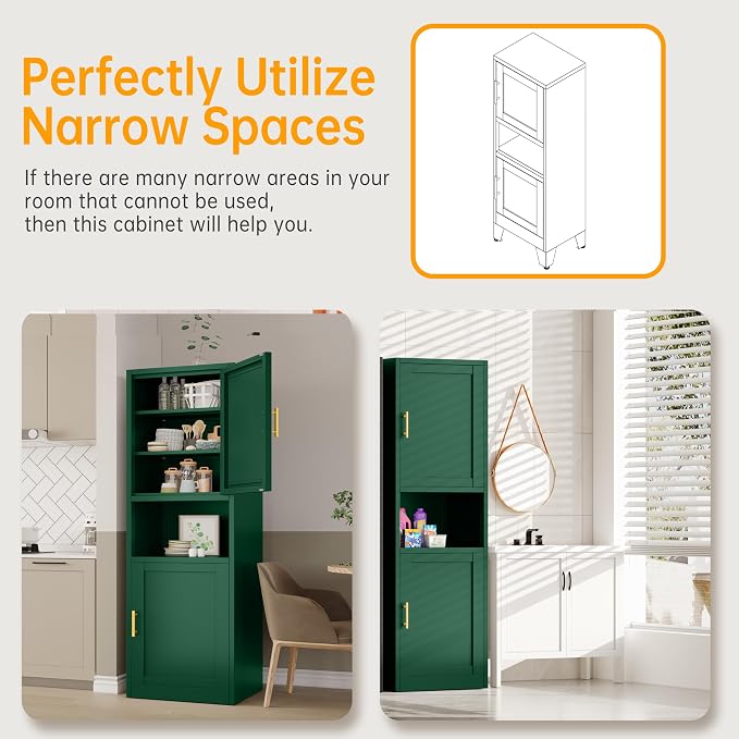 Ckzbx Tall Narrow Storage Cabinet 66.93" H Tall Bathroom Cabinet Metal Pantry - Image 5