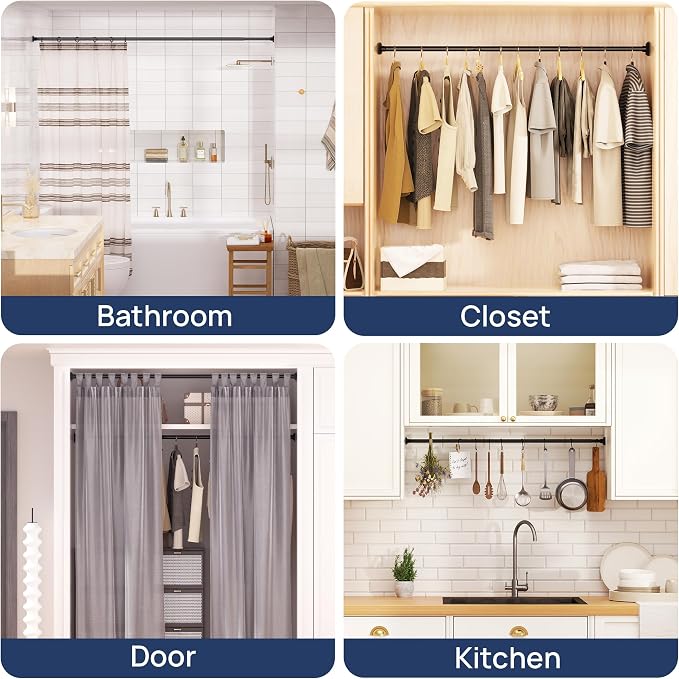 ENJOYBASICS 1" Black Shower Curtain Rod, 30-64" Adjustable, Secure Tension | - Image 7