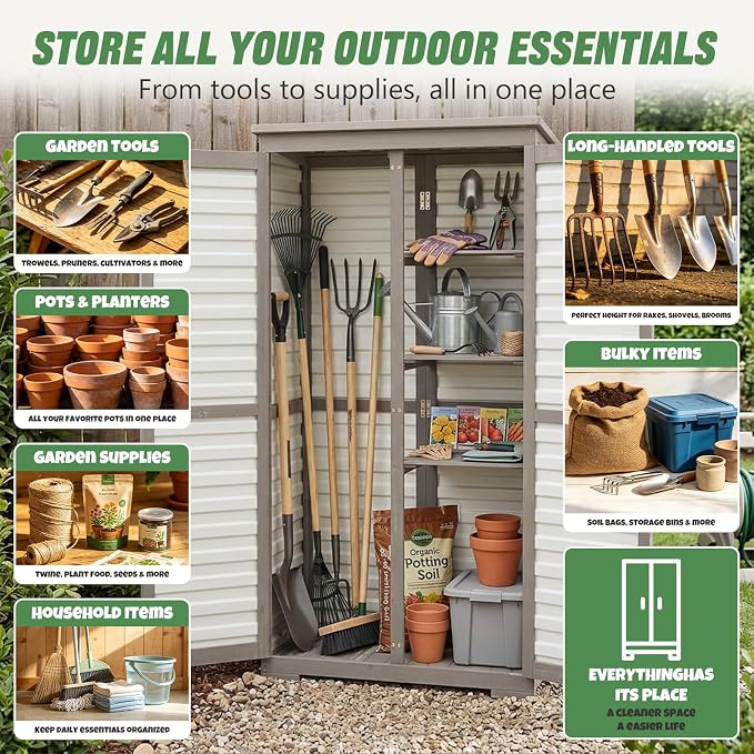Outdoor Storage Cabinet – Store More in Less Space, Tall Vertical Garden Tool - Image 6