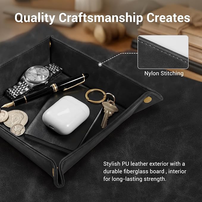 CoBak Leather Valet Tray, Premium PU Leather Catch-All Tray - Image 3