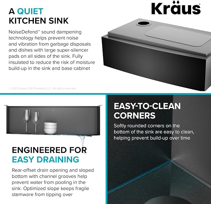 KRAUS Kore Workstation 33-inch Farmhouse Modern Flat Apron Front 16 Gauge Black - Image 12