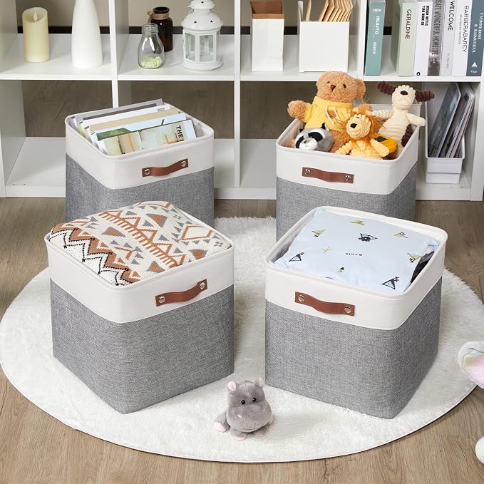 HNZIGE Foldable Storage Cubes Baskets Set Fabric Bins - Image 4
