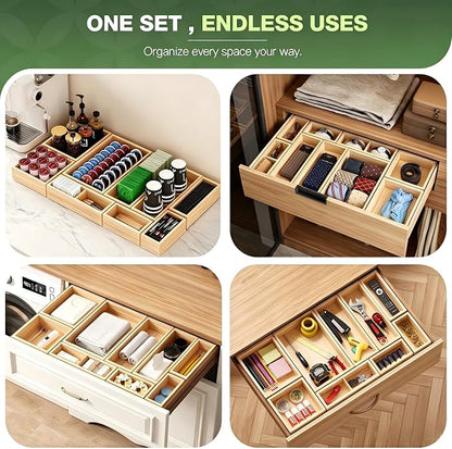 9-Pack Solid Wood Junk Drawer Organizer, Modular Desk Drawer Tray & Accessories - Image 6