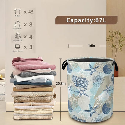 Large Laundry Basket, Corals Seashells Collapsible Laundry Baskets, Cute Algae - Image 3