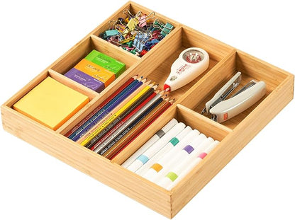 Umilife Bamboo Desk Drawer Organizer, Wood Office Junk Tray by Umilife