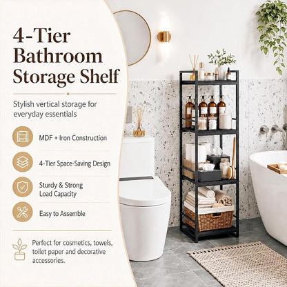 BYFU 4 Tier Bathroom Storage Open Shelf Black Metal Corner Storage Rack | 46.1" - Image 3