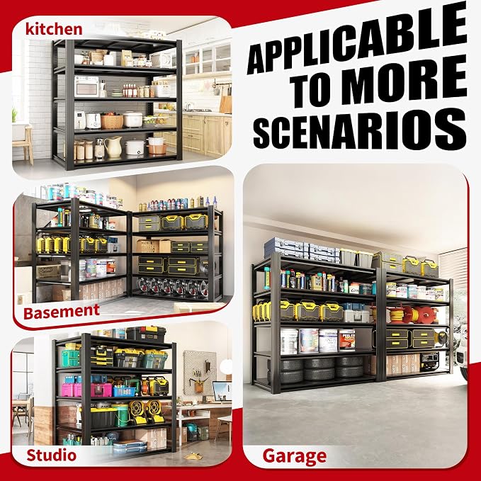 72" H Garage Shelving, Metal Storage Shelves, Adjustable 5 Tier Storage Rack - Image 6