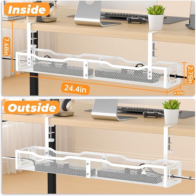 Under Desk Cable Management Tray, No Drill Steel Desk Cable Organizers - Image 8