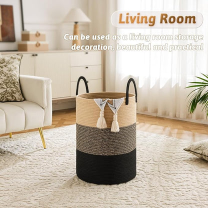 Laundry Basket, Woven Cotton Rope Laundry Hamper, 80L - Image 5