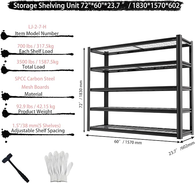 Storage Shelving Unit Height Adjustable Heavy Duty Garage Shelves Metal Utility - Image 2