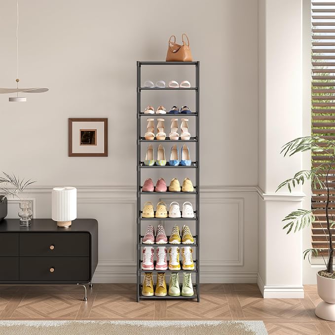 Autonomier 10 Tier Tall Shoe Rack, Non-Woven Fabrics Compact Narrow Shoe Stand - Image 6