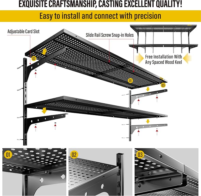 1pack×2 Tier 1.3x4ft Garage Shelving Wall Mounted, 260lbs Load - Image 6