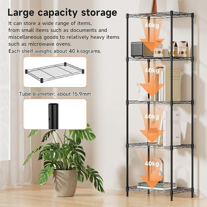 IZEUK 5 Tier Metal Wire Shelf Unit, Living Room or Laundry Room, 17.7" W x - Image 4