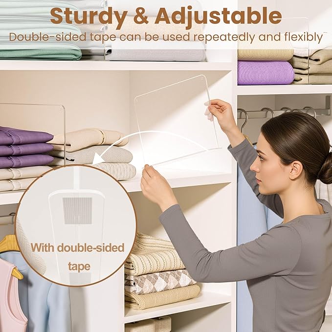 Purse Organizer for Closet Shelf Dividers: 4 Pack Acrylic Clear Vertical - Image 2