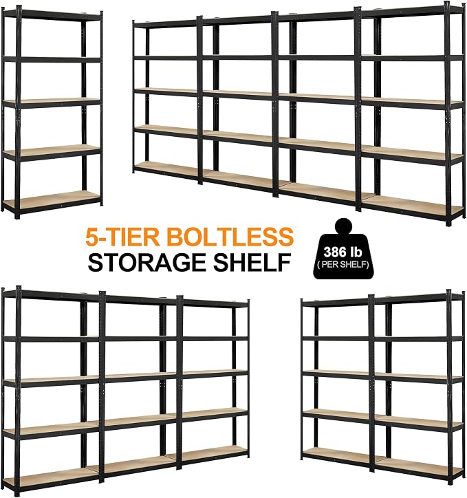 Topeakmart 5 Tier Metal Storage Shelving Unit, 35.5x12x71 Inch Black | - Image 9