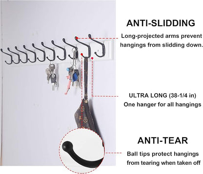 Dseap Coat Rack Wall Mounted: 10-Hooks, 38-1/4" Long, Wood Coat Hooks Wall - Image 3