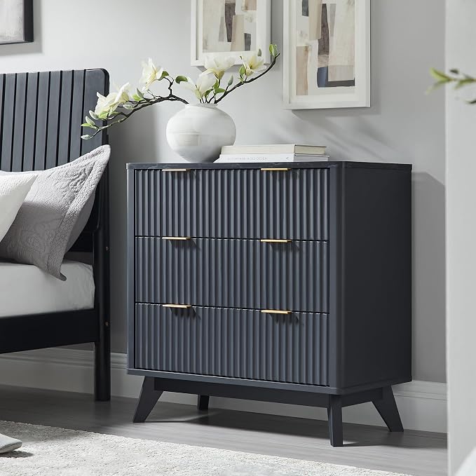 T4TREAM Fluted 3 Drawer Dresser, Curved Profile Design, Wood Drawer Organizer - Image 3