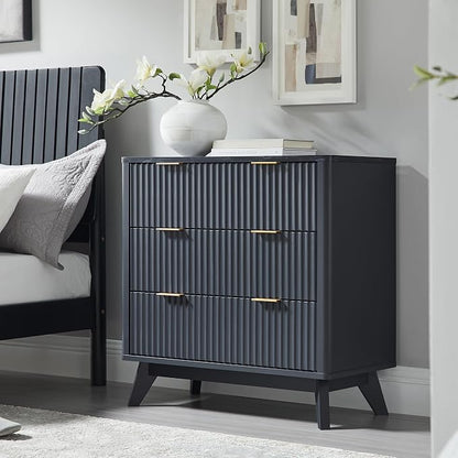 T4TREAM Fluted 3 Drawer Dresser, Curved Profile Design, Wood Drawer Organizer - Image 3