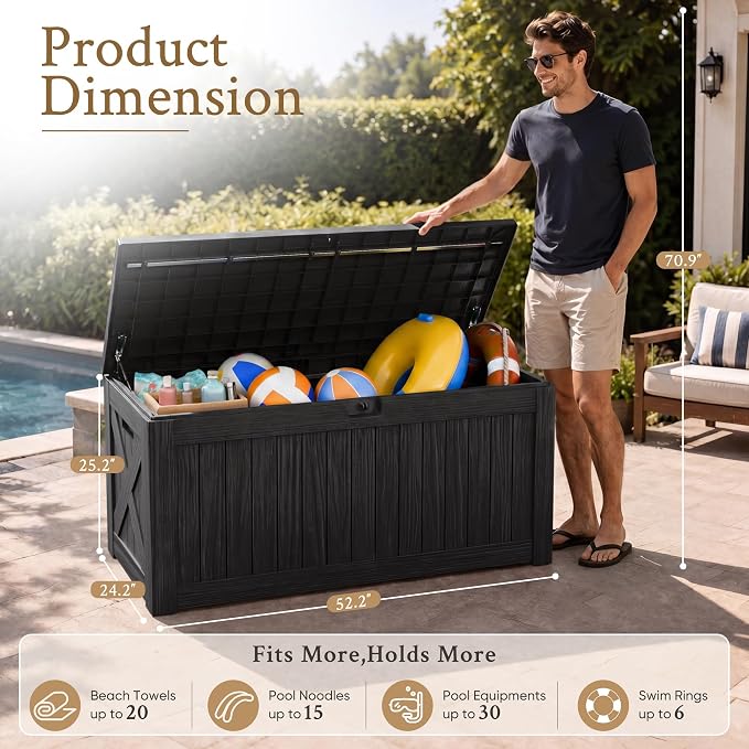 Devoko 120 Gallon Deck Box Resin Outdoor Storage Box Waterproof - Image 4