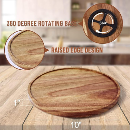 10-inch Acacia Wood Lazy Susan Organizers, Lazy Susan Turntable - Image 3