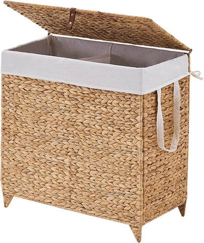 Laundry Hamper with Lid and Removable Liner Bag, Handwoven Natural Hyacinth by LGENHOOMHandwovenNaturalWaterHyacinthBasket