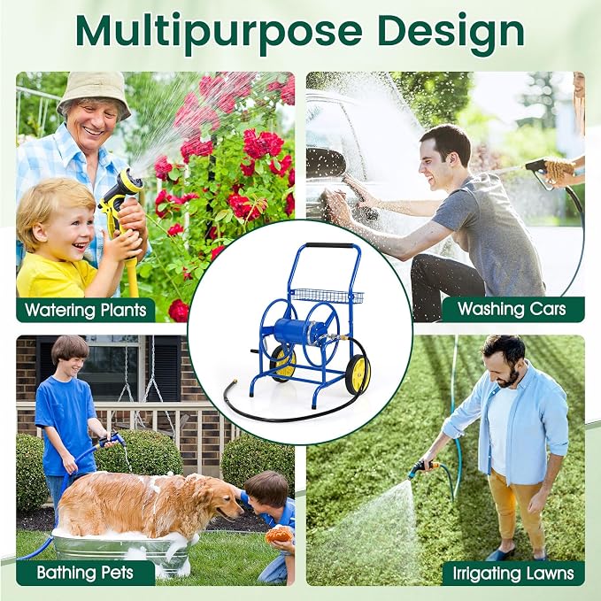Goplus Garden Hose Reel Cart, 230ft 5/8" or 300ft 1/2" Heavy-Duty Metal Hose - Image 6