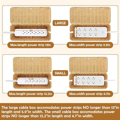 2PCS Cable Management Box, Handmade Rattan Cable Organizer, Open Slots Cords - Image 3