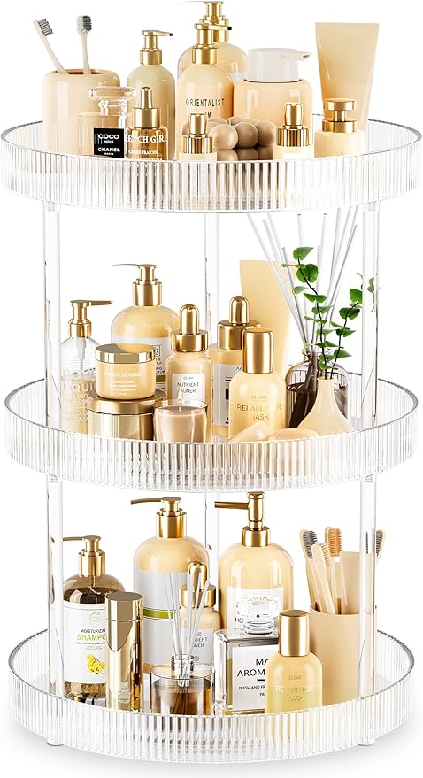 3-Tier Lazy Susan Bathroom Countertop Organizer, 360° Clear Rotating Storage by Acina