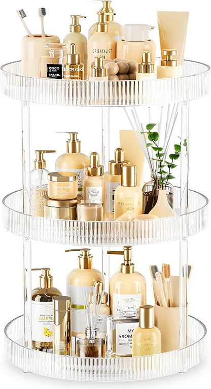 3-Tier Lazy Susan Bathroom Countertop Organizer, 360° Clear Rotating Storage by Acina