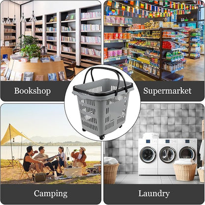 4 Pcs 50 L Plastic Rolling Shopping Basket - Image 4