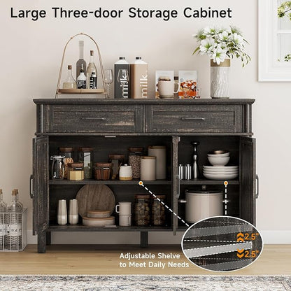 48 Inches Buffet Cabinet with Storage, Farmhouse Sideboard Buffet w/2 Drawers - Image 5