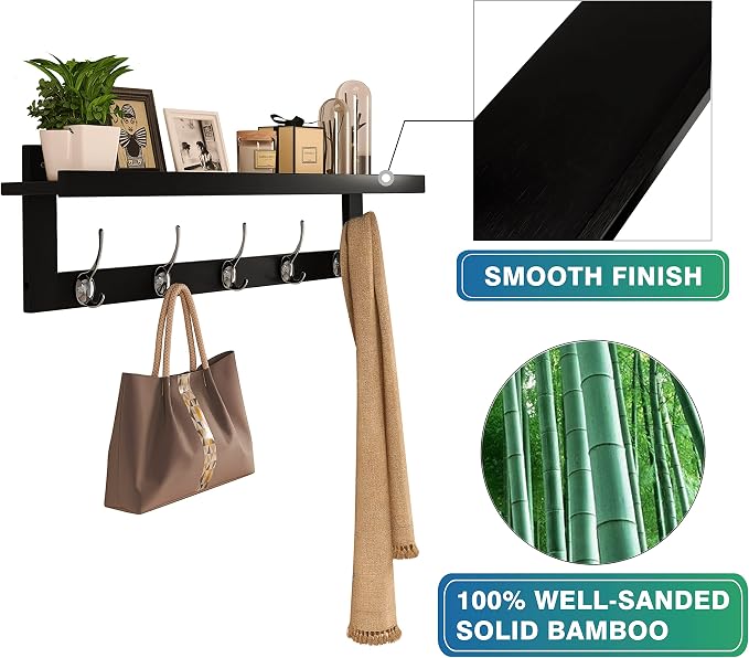 SMIBUY Coat Hooks with Shelf Wall-Mounted, 29.2 Inch Entryway Coat Rack - Image 5