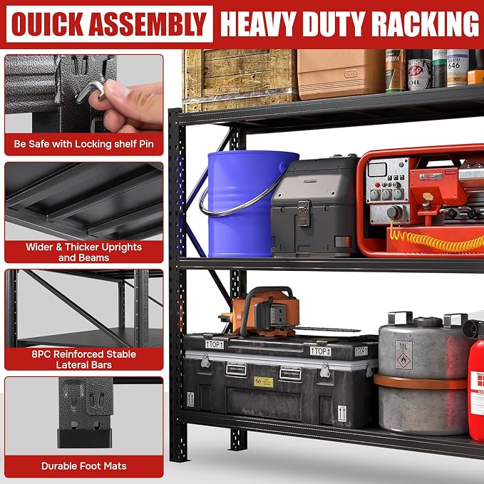 67” W Storage Shelves Heavy Duty 5000Lbs Adjustable Metal Garage Shelving Unit - Image 7