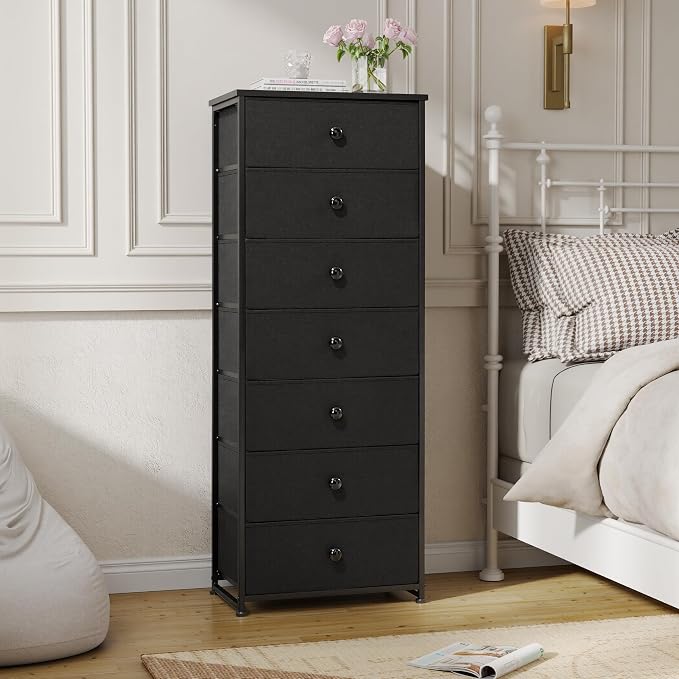 Fabric Dresser for Bedroom, 7-Drawer Tall Vertical Storage Tower | Wooden Top - Image 7