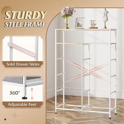 WLIVE 8 Drawer Fabric Dresser Open Shelves, Tall Bedroom Chest, Light Grey | - Image 7