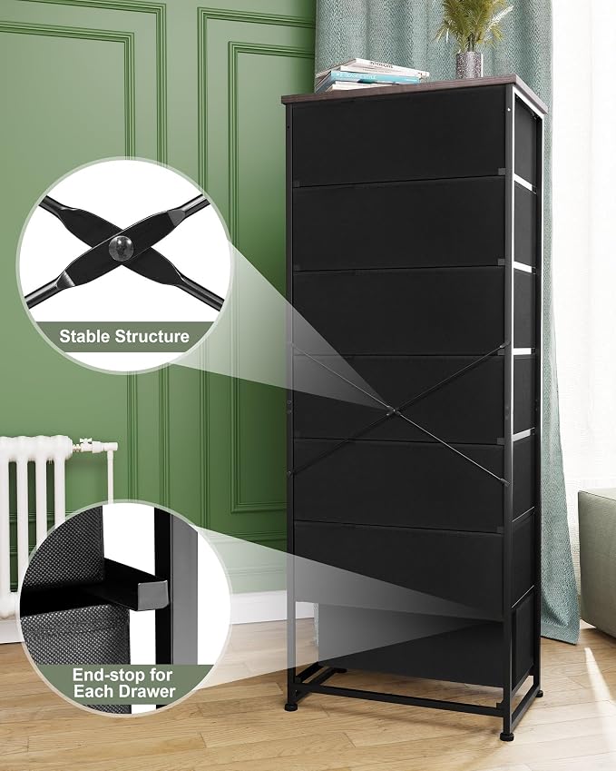 Fabric Dresser for Bedroom, 7-Drawer Tall Vertical Tower) | Wooden Top - Image 4
