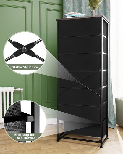 Fabric Dresser for Bedroom, 7-Drawer Tall Vertical Tower) | Wooden Top - Image 4