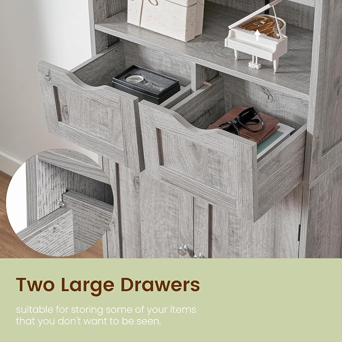 Iwell Storage Cabinet with 2 Drawers & Adjustable Shelf, Tall Bathroom Cabinet - Image 7