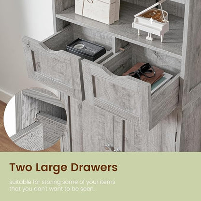 Iwell Storage Cabinet with 2 Drawers & Adjustable Shelf, Tall Bathroom Cabinet - Image 7