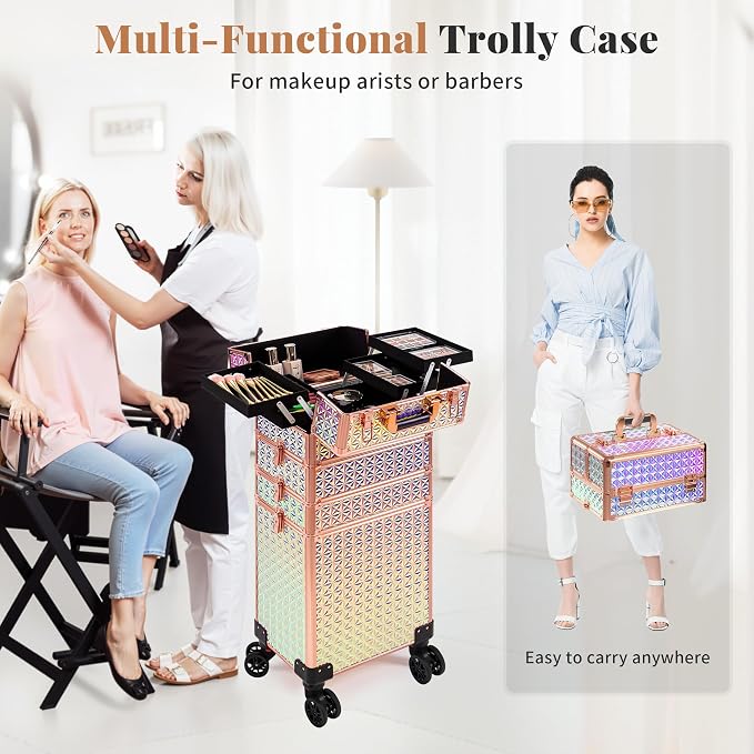AROUS 5 in 1 Rolling Makeup Train Case Cosmetology Case on Wheels Large - Image 6