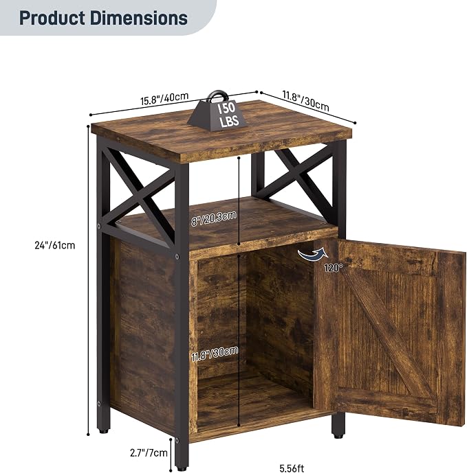 runjuly Wooden Nightstand with Lock Storage Cabinet, Rustic Brown | Locking - Image 3