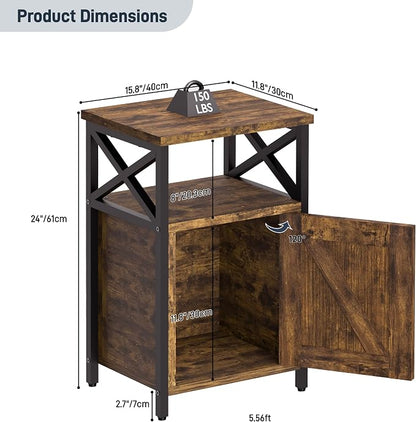 runjuly Wooden Nightstand with Lock Storage Cabinet, Rustic Brown | Locking - Image 3