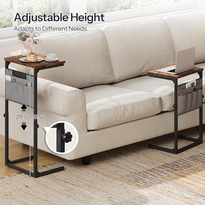 HOOBRO C Shaped End Table, 29.5’’ Adjustable Height Side Table - Image 5
