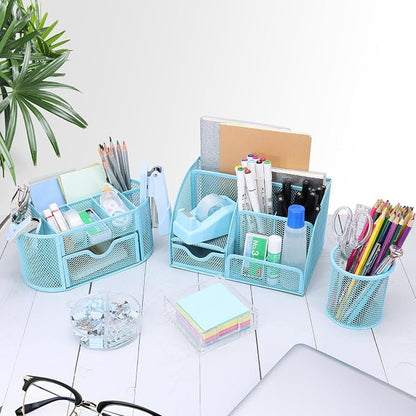 17 in 1 Blue Desk Organizers and Accessories Set, 3 Office Desk Supplies - Image 6