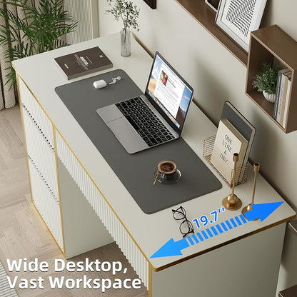 4 EVER WINNER White Desk with Drawers with Hidden Handle, 47 Inch Computer - Image 3