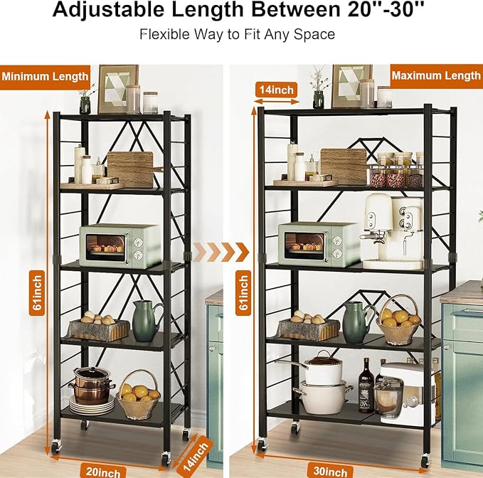 5 Tier Foldable Storage Shelves, Expandable Folding Shelving Units - Image 2